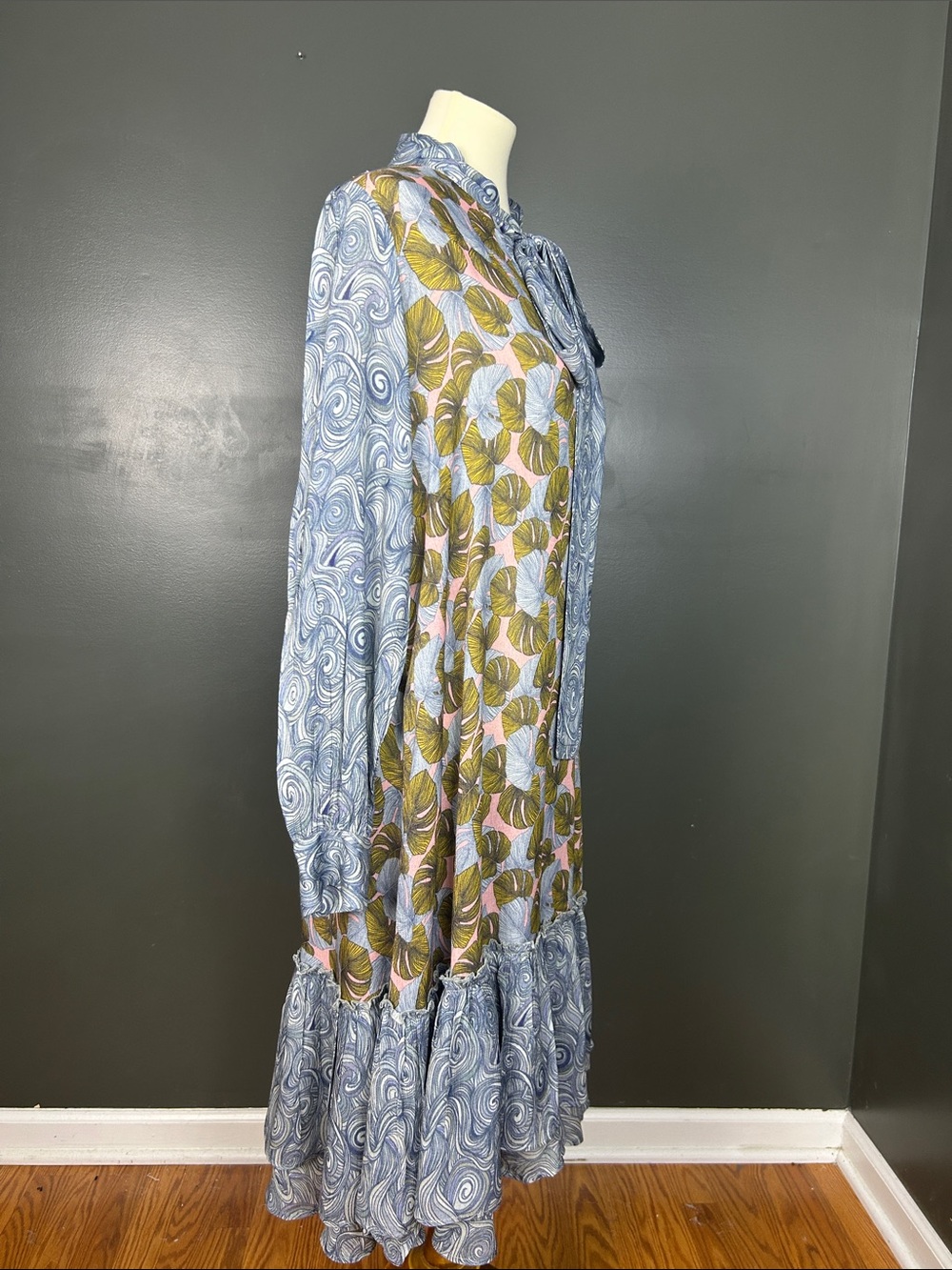 Bl-nk Anthropologie Mixed Print Tropical Paisley Ruffle Midi Dress S - Picture 3 of 11